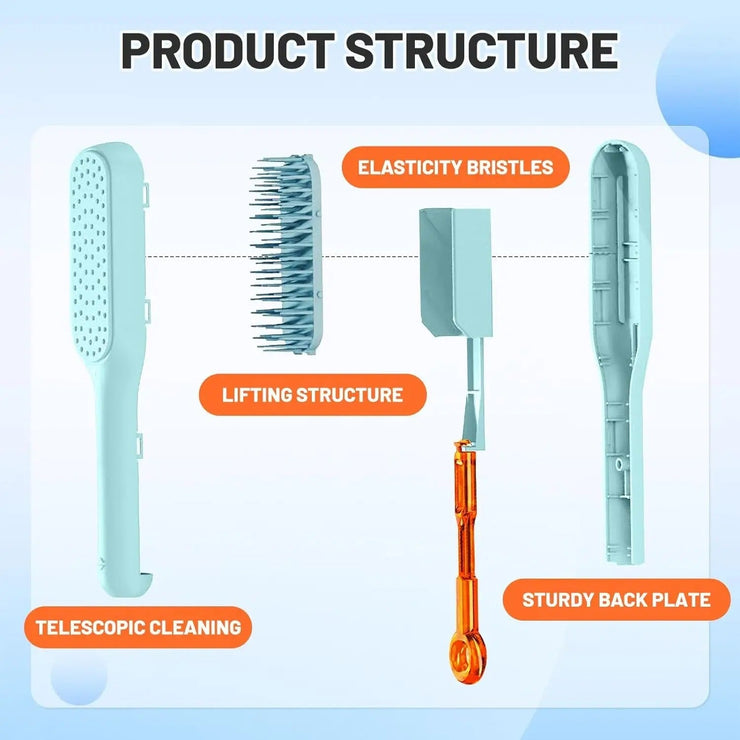 Self Cleaning Hair Brush, One-click Cleaning Telescopic Hair Comb, Anti-static Telescopic Hairbrush, Anti-hair Entangled Automatic