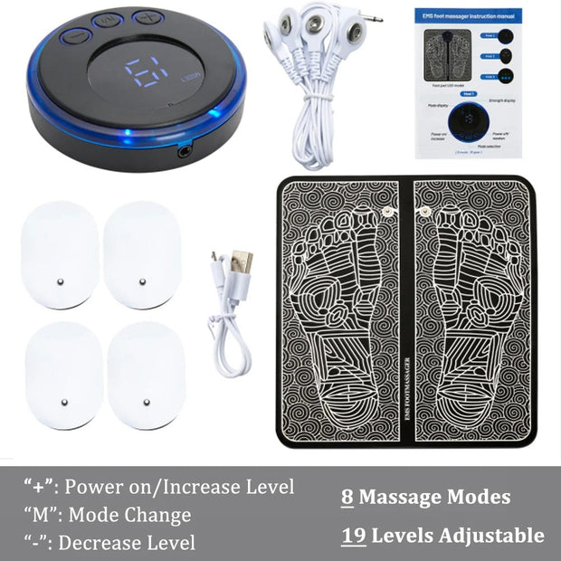 (pack Of 2) Ems Foot Massager Mat Electric And Mini Body Massager Combo Usb Charging Smart Display