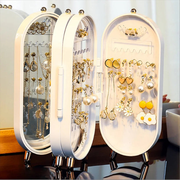 Screen Folding Jewelry Box (40*23*2cm) Jewellery Box Organiser With Mirror (random Color)