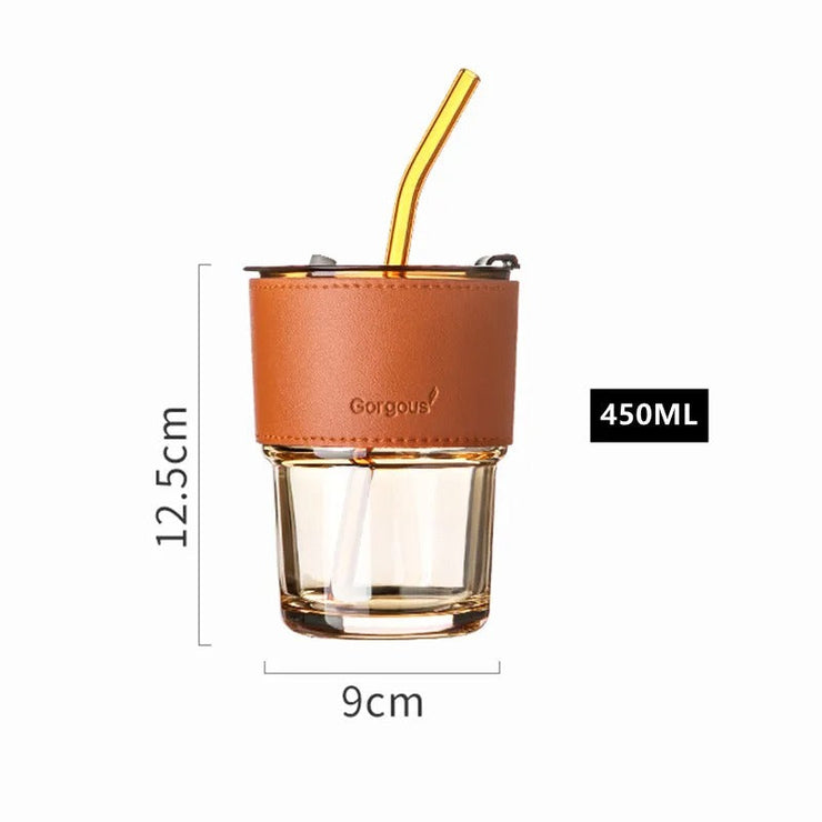 Original 450ml Classic Glass Coffee Mug with Lid Tea Milk Cups with Straw Drinkware Nice Gifts Mugs Coffee Cups