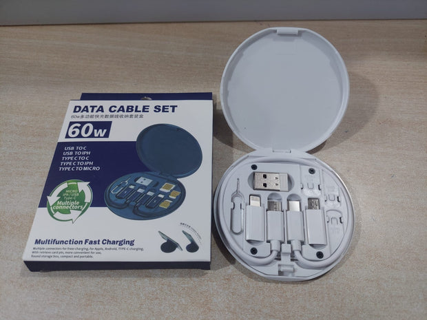 (5 In 1 ) Data Cable Set || Fast Charging Data Cable Set for Type C, Apple & Android Charging with Portable Storage Box