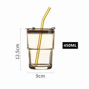 Original 450ml Classic Glass Coffee Mug with Lid Tea Milk Cups with Straw Drinkware Nice Gifts Mugs Coffee Cups