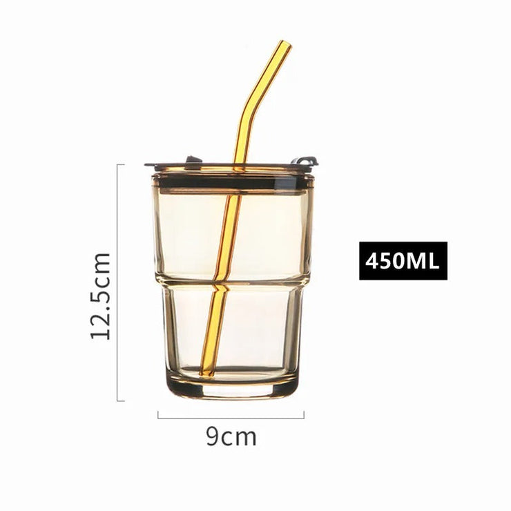 Original 450ml Classic Glass Coffee Mug with Lid Tea Milk Cups with Straw Drinkware Nice Gifts Mugs Coffee Cups