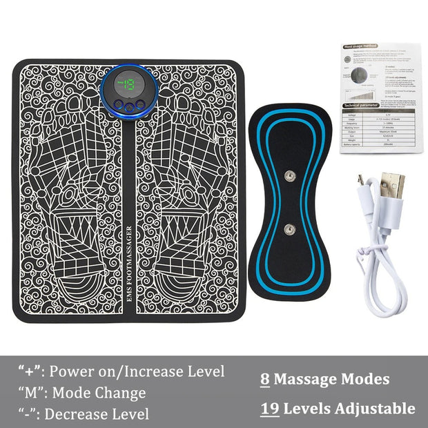 (pack Of 2) Ems Foot Massager Mat Electric And Mini Body Massager Combo Usb Charging Smart Display