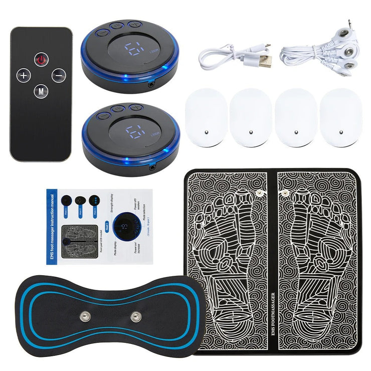 (pack Of 2) Ems Foot Massager Mat Electric And Mini Body Massager Combo Usb Charging Smart Display