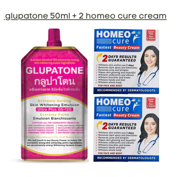 Glupatone Extreme Strong Whitening Emulsion Ultra Plus Gs-120 For Face With Homeo Cure Beauty Cream